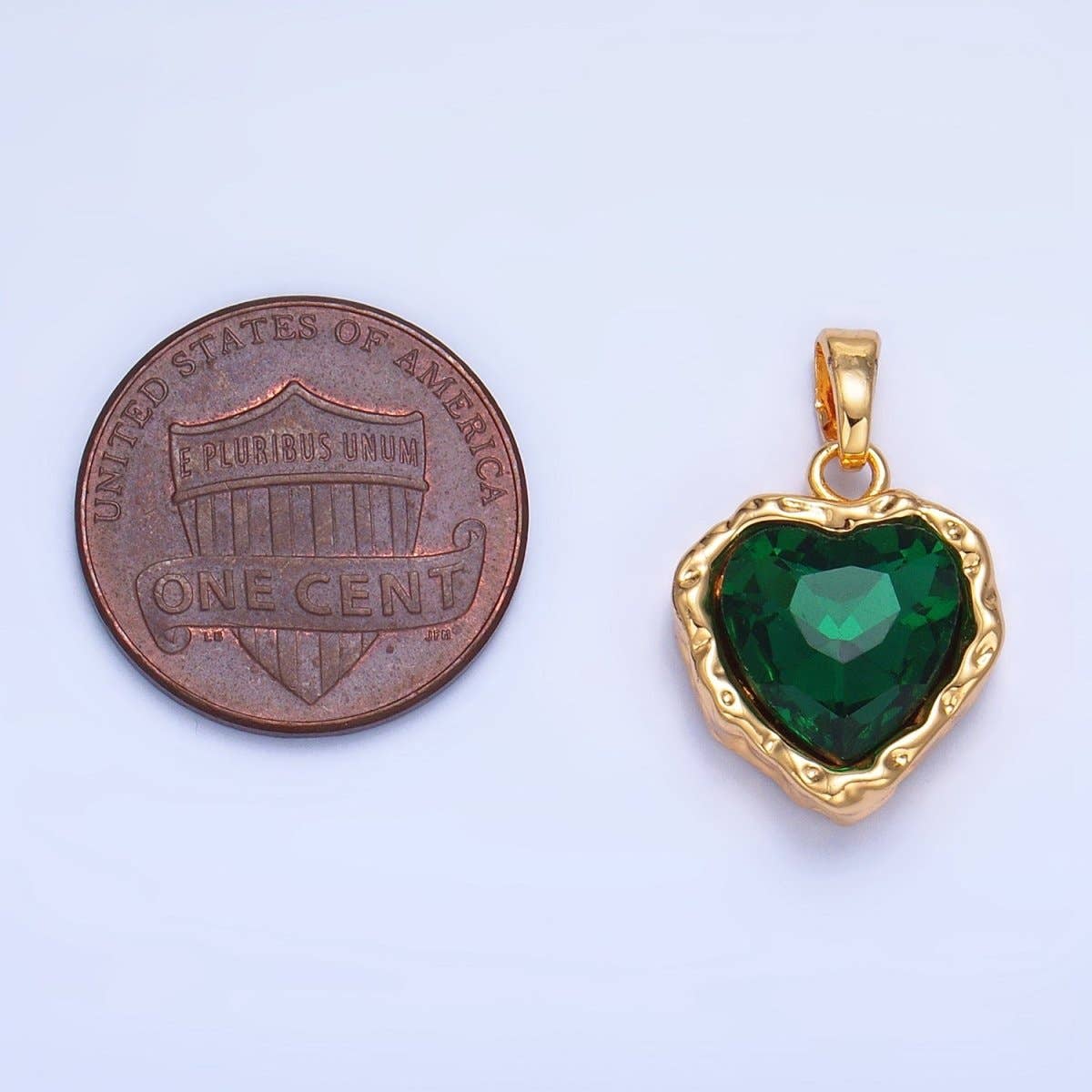 green gem hammered heart charm