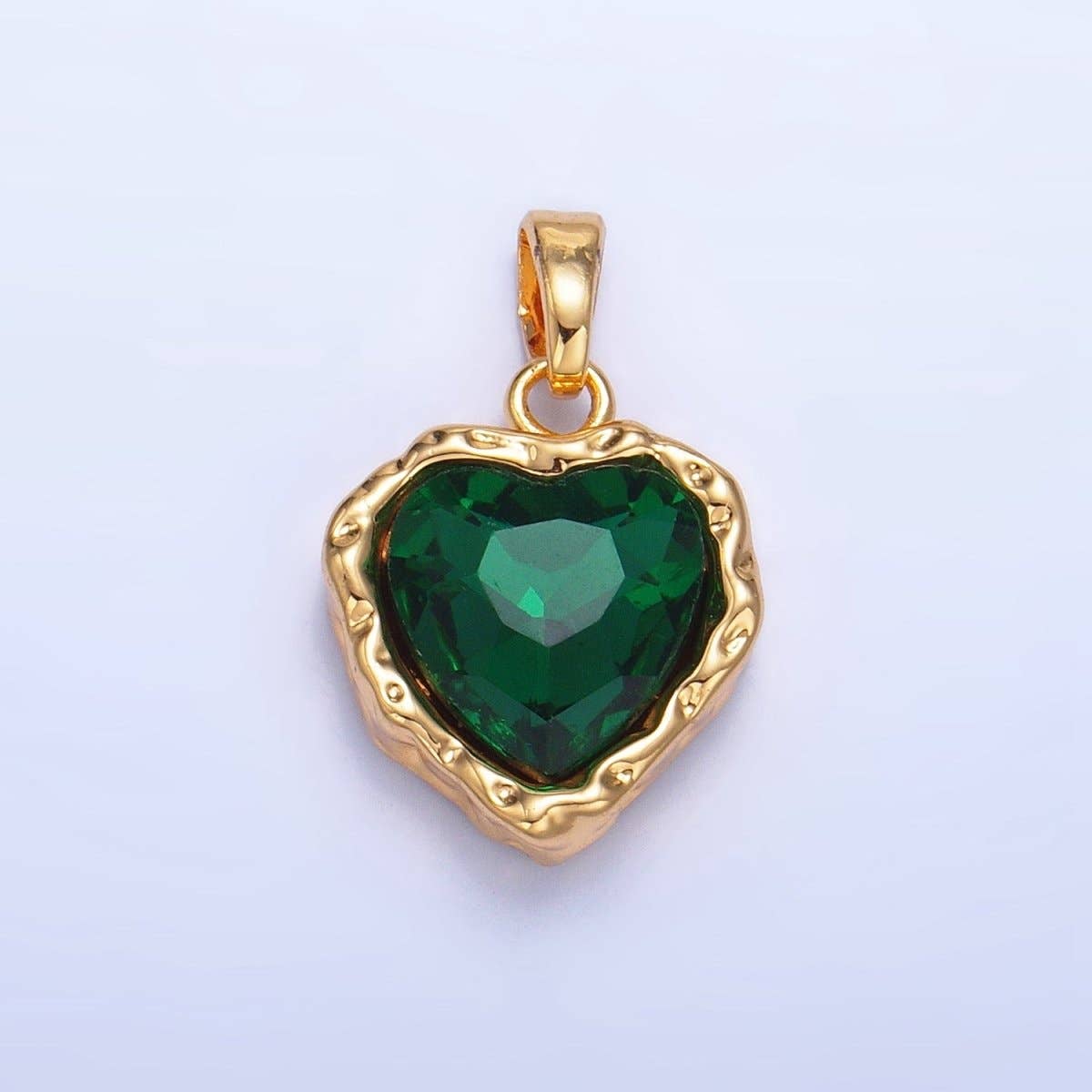 green gem hammered heart charm