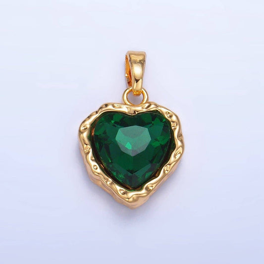 green gem hammered heart charm