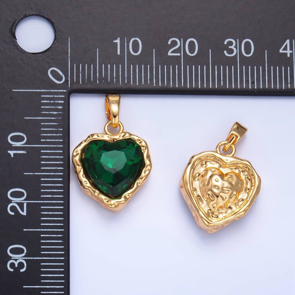 green gem hammered heart charm